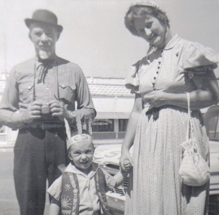 J.R., Russell and Gloria Cline at the Diamond Jubilee, Coldwater, Kansas, 1959.

Photo courtesy of Rhonda (Cline) Nickel.