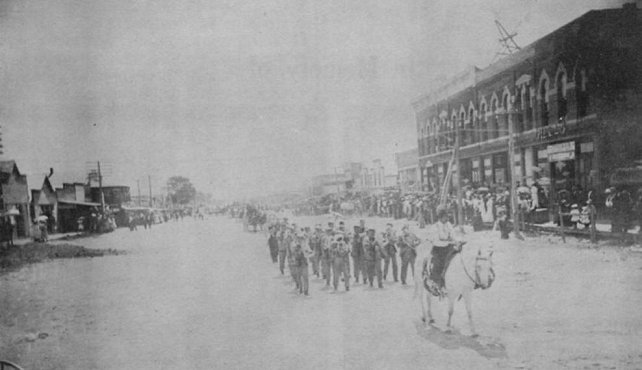 Early Day Parade, Coldwater, Comanche County, Kansas. Photo from the Diamond Jubilee Historical Souvenir Program. Coldwater, KS: Western Star, 1959.