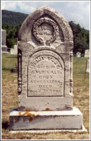 Gravestone for Submit Tobey, Wife of J.W DeKalb,  North Jay Cemetery, North Jay, Essex County, New York.  Photo by Gerald Desko.