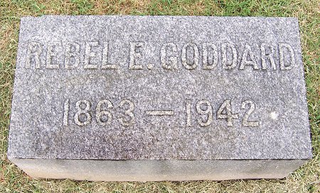 Gravestone of Rebel E. Goddard, 1863 - 1942.

Spring Hill Cemetery, Harrodsburg, Mercer County, Kentucky.
Buried Aug 3, 1942, in Section A, 12-9.
Kentucky Death Record Certificate # 18936
Photo by Yvonne Lay Logue of Mercer County, Kentucky.