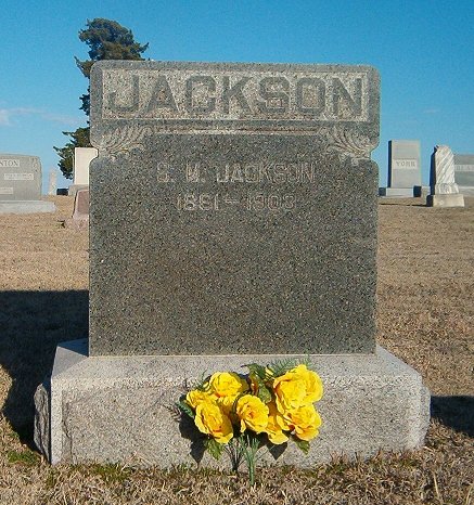 Gravestone for Samuel McPherson Jackson,

Crown Hill Cemetery, Comanche County, Kansas.

Photo by Bobbi (Hackney) Huck.