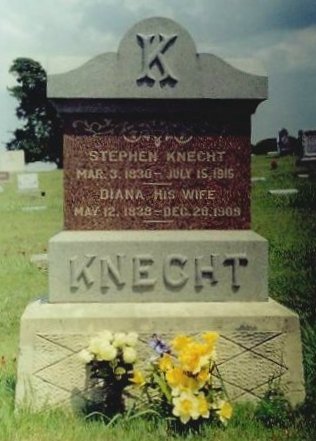 Gravestone of Stephen & Diana Knecht, Crown Hill Cemetery near Coldwater, Comanche County, Kansas.  Photograph by Bobbi (Hackney) Huck.