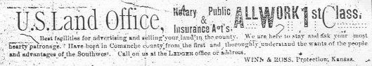 Caption - Map of Comanche County, Kansas, 3 May 1887.

From 'Kansas Weekly Ledger', May 3, 1887. (Published at Protection, Kansas.)

Scan courtesy of Shirley Brier.