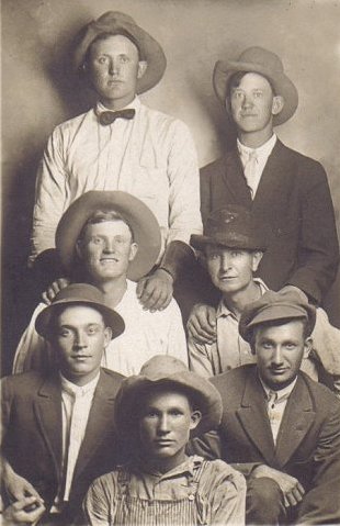 'Sun Boys' from Sun City, Kansas.  

Back row, left to right: Ralph Massey, Bruce Adams. 

Middle row: Ray Massey, Harold Urton.  

Bottom row: Lyle Bullock, Charles Van Lott. 

Center front: Wesley Urton.

Photo courtesy of Kim Fowles.