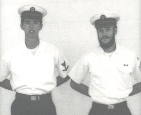 PH3 Robin Tedder, at left, and PHAN Jerry Ferrin, National Parachute Test Range, El Centro, California, circa 1975.