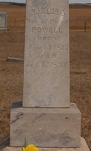 Gravestone for Martha A. Powell,

Crown Hill Cemetery, Comanche County, Kansas.

Photo by Bobbi (Hackney) Huck.