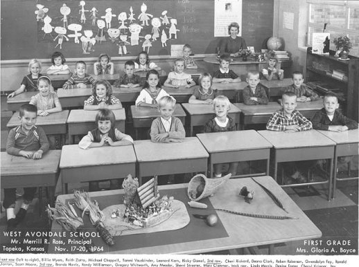 Mrs. Gloria A. Boyle's First Grade Class, West Avondale School, Topeka, Kansas. November 17-20, 1964.  Photo copyright John Edward Schrock 1964.