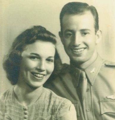  Second Lieutenant Ralph Joseph Sooter, USAAF, with  Sue Thompson,  who became his wife shortly before this photo was taken.  Photo courtesy of Sue (Thompson) Sooter and Loretta (Sooter)Brooks.