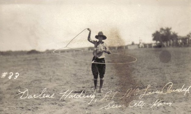 Darlene Harding at McLain Roundup, Sun City, Barber County, Kansas.

Photo courtesy of Brenda McLain.