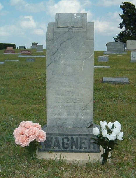 Mary A.  (Horner) Wagner's grave in Crown Hill Cemetery, near Coldwater, Comanche County, Kansas. Photo by Bobbi Huck.