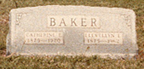 Gravestone of Lewellyn & Catherine Baker, Wilmore Cemetery, Wilmore, Comanche County, Kansas. Photo by John Edward (Ed) Schrock, used with permission of Janet Schrock Hubbard.