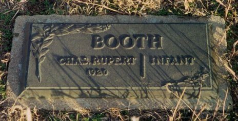 Gravestone of Chas. Robert Booth 

(The maker of the marker erroneously rendered the name as 'Chas. Rupert') 

Wilmore Cemetery, Wilmore, Comanche County, Kansas. 

Photo by Bobbi (Hackney) Huck.