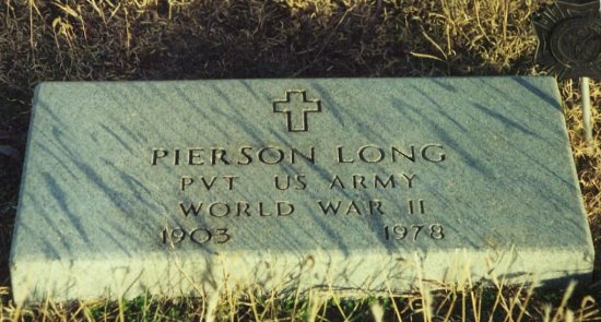 Gravestone of Pierson Long, Wilmore Cemetery, Wilmore, Comanche County, Kansas. 

Photo by Bobbi (Hackney) Huck.