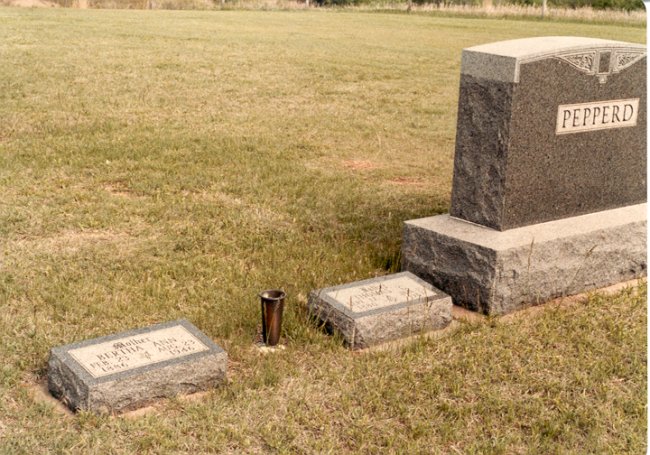 Gravestone of (at left) Bertha Ann Pepperd, 23 Feb 1886 - 23 Aug 1946, and Thomas C. Pepperd, 

Wilmore Cemetery, Wilmore, Comanche County, Kansas. 

Photo by John Edward (Ed) Schrock, used with permission of Janet Schrock Hubbard.