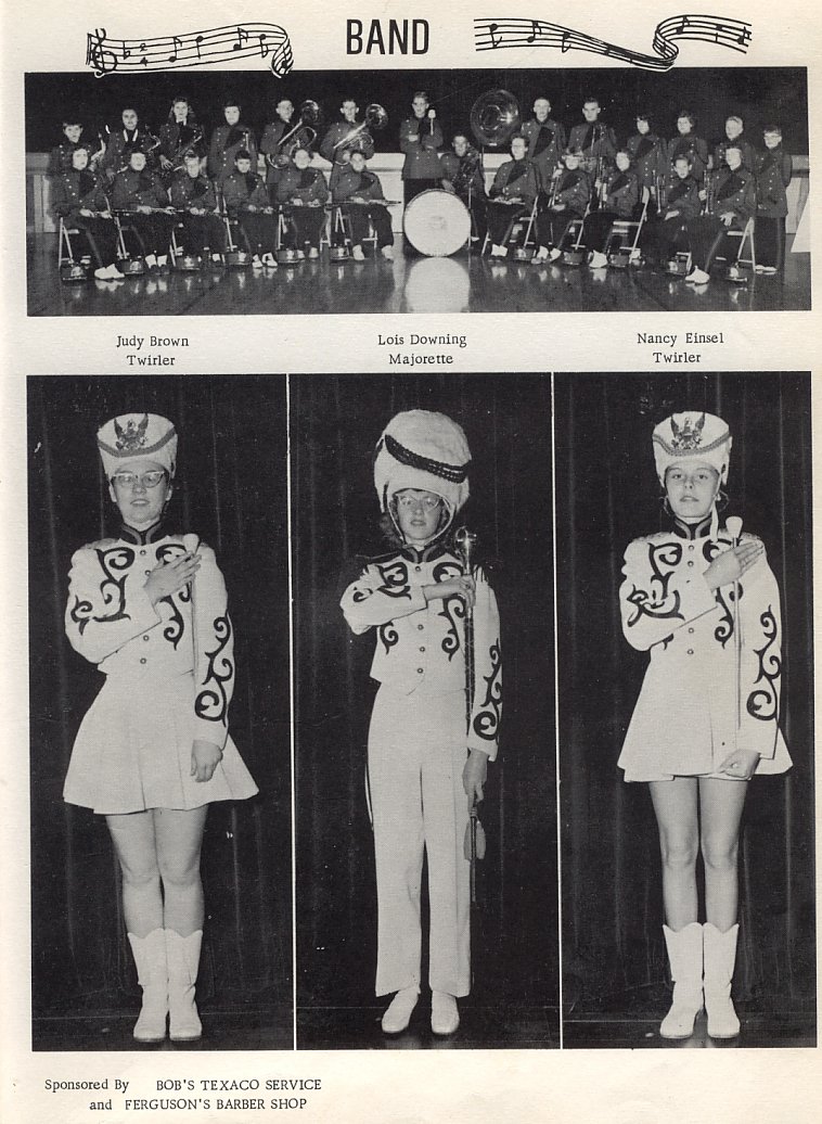 Activities: 
Band: 
Judy Brown, Twirler; Lois Downing, Majorette; Nancy Einsel, Twirler.