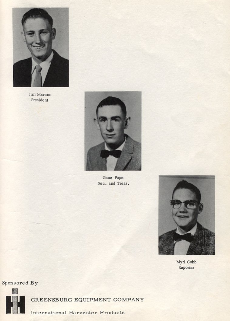 Juniors: Jim Moreno, President, Gene Pope, Secretary/Treasurer; Myrl Cobb, Reporter