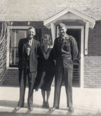 Fay, Vertie and Charles Wilson on the porch of the J.R. 'Junior' and Gloria (Wilson) Cline home in Coldwater, Comanche County, Kansas.

Photo courtesy of Rhonda (Cline) Nickel.