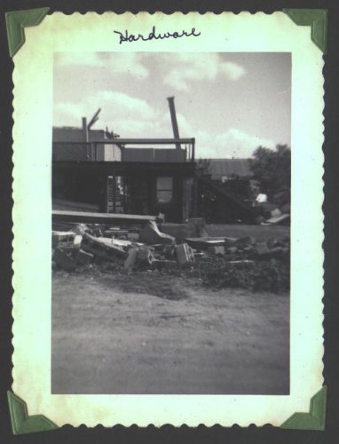 Aftermath of the May 20, 1949, tornado which hit Wilmore, Kansas. Photograph by J.R. & Gloria Cline, from the collection of Rhonda Nickel.