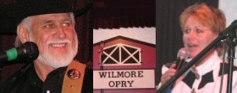 At left: Daryl Schiff, Chairman of the Wilmore Opry.

Center: Wilmore Opry backdrop created by Dan Winter.

At right: Vanita Blundell, Emcee of the Wilmore Opry.