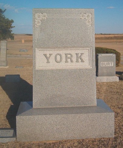 Family marker for the John & Melvina York Family,

Crown Hill Cemetery, Comanche County, Kansas.

Photo by Bobbi (Hackney) Huck.