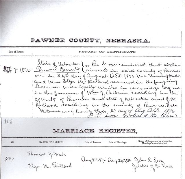 Photo of Thomas Jefferson Wade Marriage record